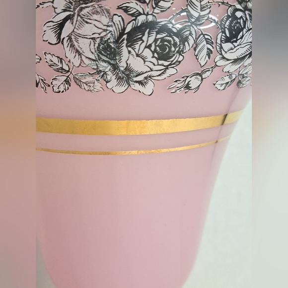 Antique Hand Blown Pink Opaline Glass Vase Handpainted Gold Trim with Lid - Picture 4 of 10